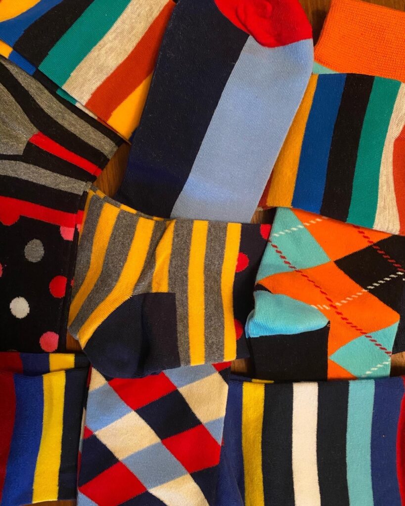 A collection of brightly colored socks